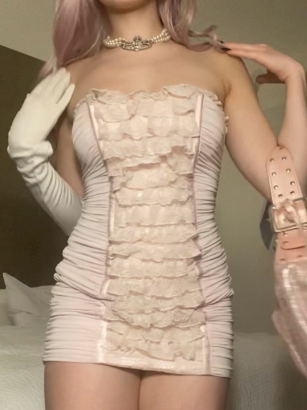 bebe 💞 Pink Satin Lace Dress